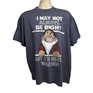 Disney Grumpy Dwarf Blue Gray Graphic T-Shirt XL 50/50 Stretch Relaxed Cotton